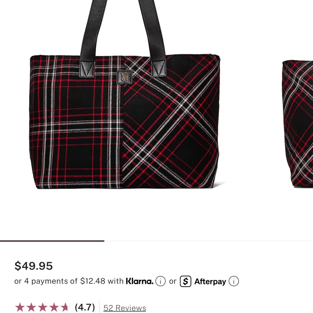 NWT Victoria's Secret Black and Red HOLIDAY Plaid Tote